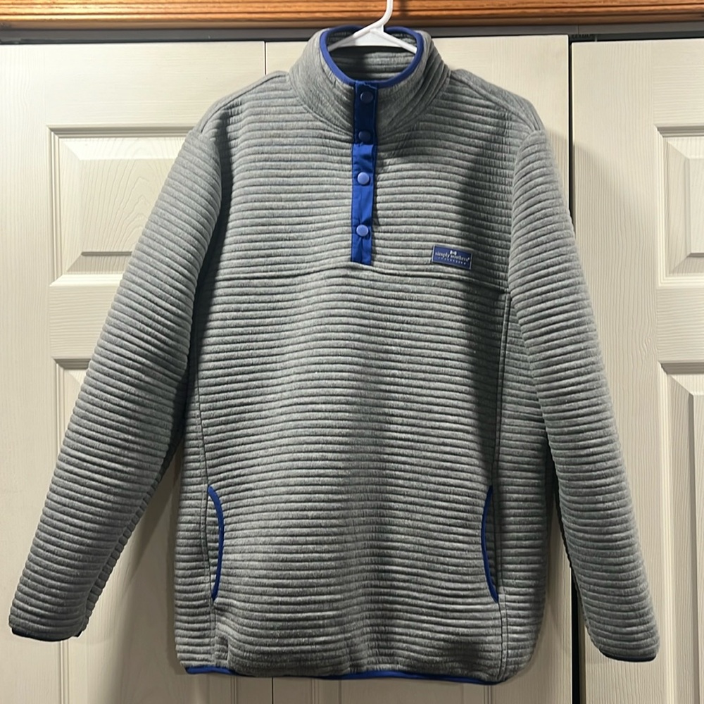 Simply Southern Quilted Collection Quarter Button Sweater, Gray, Women's XL